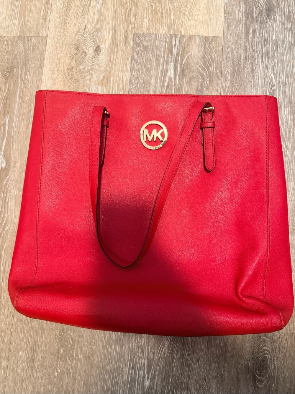 Michael Kors Red Saffiano Leather Logo Tote